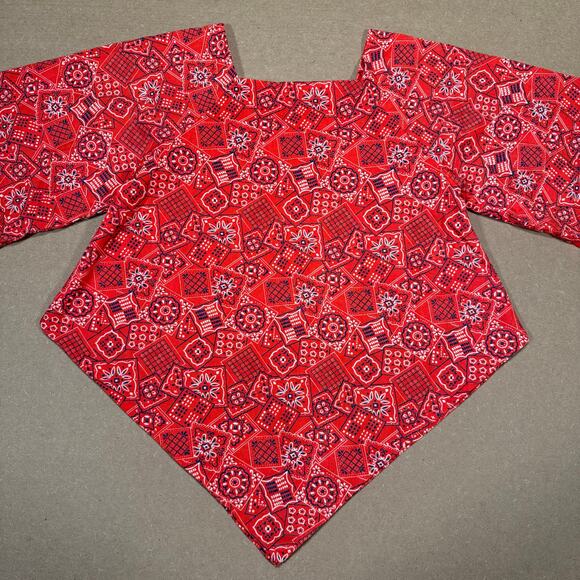 Vintage 70s Handmade Boho Bandana Print Blouse Red Handkerchief Hem Western Top - Picture 2 of 6